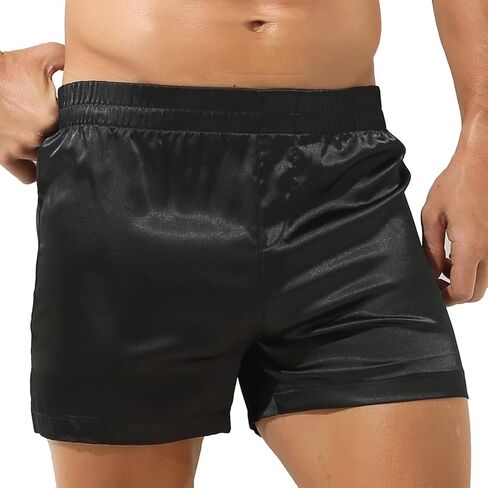 Oyolan Mens Silk Satin Boxer Sleep Shorts Underwear Mid Waist Side Split Boxer Briefs Pajama Lounge Shorts in Saudi Arabia