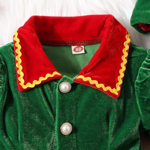 Kids Toddler Baby Girls Christmas Elf Costume Santa Clothes Velvet Princess Dress Hat Socks Holiday Dress Up Costume in Kuwait