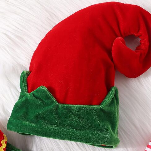 Kids Toddler Baby Girls Christmas Elf Costume Santa Clothes Velvet Princess Dress Hat Socks Holiday Dress Up Costume in Kuwait