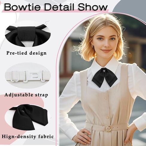 Bow Tie for Women Girl, Womens Bow Tie Adjustable Pre-Tied Bowtie Solid Color Bowties for School Party Graduation in Saudi Arabia