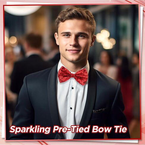 Shiny Sequin Solid Bow Tie for Men Sparkling Pre-Tied Bowtie Glitter Christmas Birthday Party Fancy Dress in Saudi Arabia
