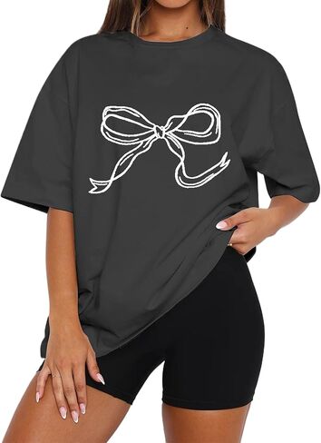 قميص Missactiver Women Women Exclize Servic Drop الكتف الكتف الرسومات القصيرة القميص Tee Shirt الزي غير الرسمي الخروج إلى الأعلى in Kuwait