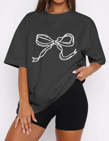 قميص Missactiver Women Women Exclize Servic Drop الكتف الكتف الرسومات القصيرة القميص Tee Shirt الزي غير الرسمي الخروج إلى الأعلى in Kuwait