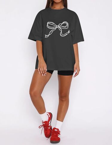 قميص Missactiver Women Women Exclize Servic Drop الكتف الكتف الرسومات القصيرة القميص Tee Shirt الزي غير الرسمي الخروج إلى الأعلى in Kuwait