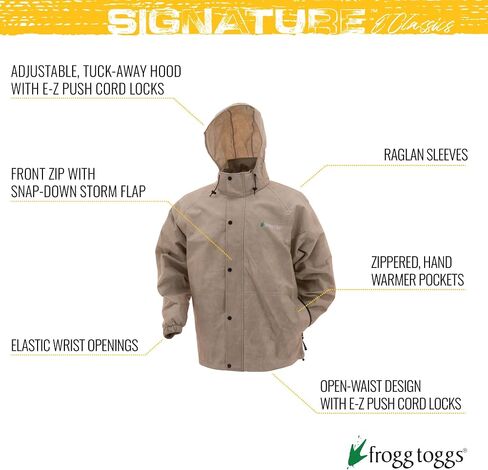 FROGG TOGGS Men's Standard Classic Pro Action Waterproof Breathable Rain Jacket, Black, Large in Kuwait