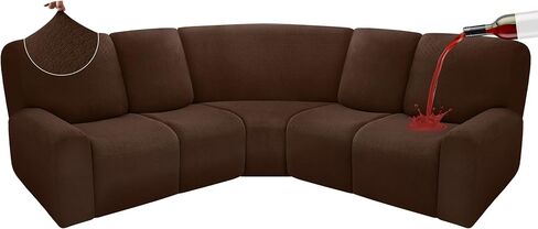 100% Waterproof Reclining Sectional Couch Covers Fleece Stretch 5-Piece L Shape Recliner Sofa Cover Washable Non Slip Corner Couch Cover Recliner Slipcovers Protector (5 Seat, Dark Brown) in Saudi Arabia