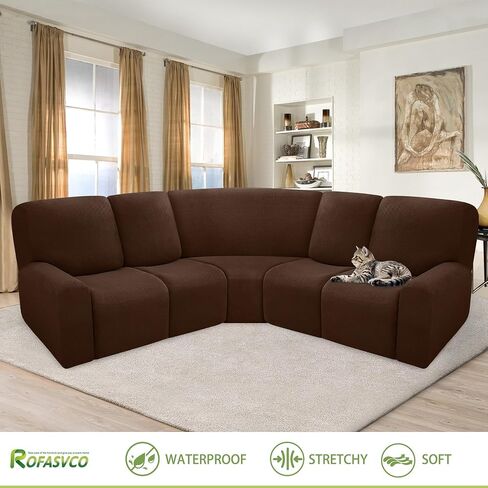 100% Waterproof Reclining Sectional Couch Covers Fleece Stretch 5-Piece L Shape Recliner Sofa Cover Washable Non Slip Corner Couch Cover Recliner Slipcovers Protector (5 Seat, Dark Brown) in Saudi Arabia