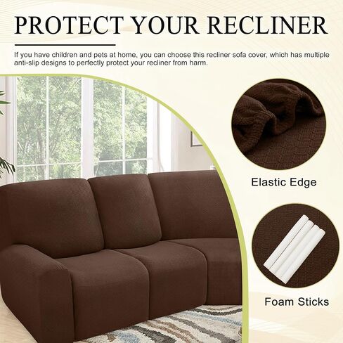 100% Waterproof Reclining Sectional Couch Covers Fleece Stretch 5-Piece L Shape Recliner Sofa Cover Washable Non Slip Corner Couch Cover Recliner Slipcovers Protector (5 Seat, Dark Brown) in Saudi Arabia