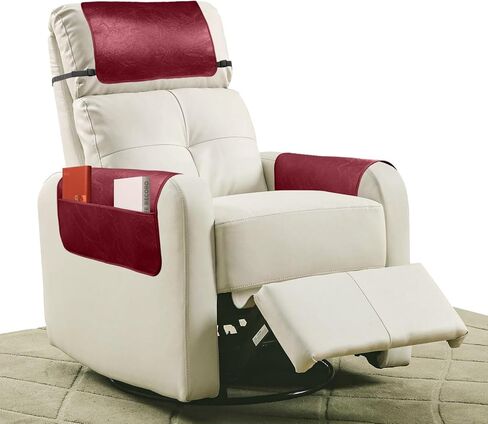3 Pcs Headrest Cover for Recliner Chair, Modern Style, Wine Red, Faux Leather, Recliner Headrest Protector with Elastic Straps and Pockets, 22.8 x 14.6 Inch in Kuwait