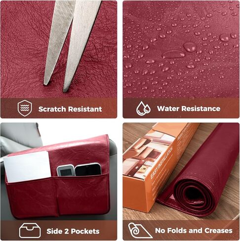 3 Pcs Headrest Cover for Recliner Chair, Modern Style, Wine Red, Faux Leather, Recliner Headrest Protector with Elastic Straps and Pockets, 22.8 x 14.6 Inch in Kuwait