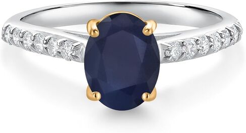 Gem Stone King 10K Two Tone Gold 8X6MM Oval Gemstone Birthstone and Lab Grown Diamond Engagement Ring For Women | Wedding Engagement Anniversary Promise Ring For Women | Sizes 5, 6, 7, 8, 9 in Saudi Arabia