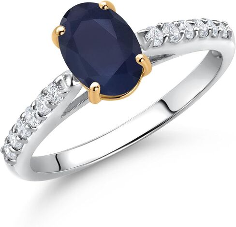 Gem Stone King 10K Two Tone Gold 8X6MM Oval Gemstone Birthstone and Lab Grown Diamond Engagement Ring For Women | Wedding Engagement Anniversary Promise Ring For Women | Sizes 5, 6, 7, 8, 9 in Saudi Arabia