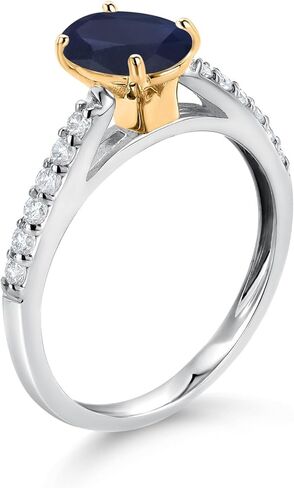 Gem Stone King 10K Two Tone Gold 8X6MM Oval Gemstone Birthstone and Lab Grown Diamond Engagement Ring For Women | Wedding Engagement Anniversary Promise Ring For Women | Sizes 5, 6, 7, 8, 9 in Saudi Arabia