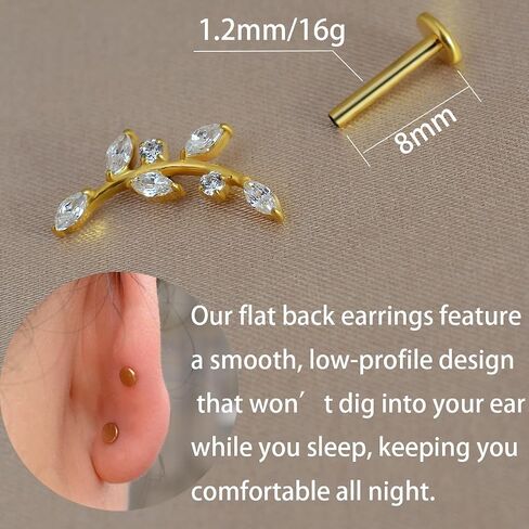 hypoallergenic G23 titanium earrings studs new piercing leaf helix piercing pierced flat back cartilage for for women Sensitive Ears in Kuwait