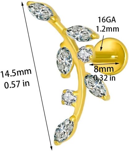 hypoallergenic G23 titanium earrings studs new piercing leaf helix piercing pierced flat back cartilage for for women Sensitive Ears in Kuwait