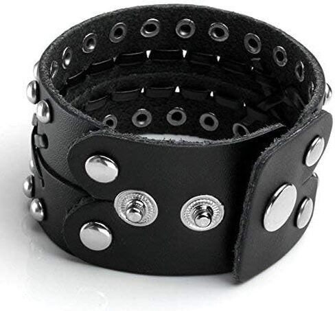 MILAKOO Wide PU Leather Mens Bangle Cuff Bracelet, Punk Rock, Fits 7" to 8.5" in Saudi Arabia