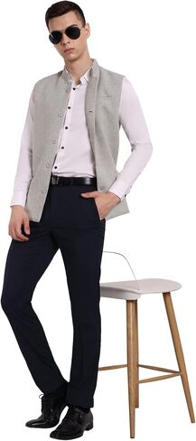SKAVIJ Mens Classic Nehru Jacket Plain Handmade Cotton Solid Design Hip length Sleeveless Waistcoat in Saudi Arabia