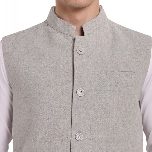 SKAVIJ Mens Classic Nehru Jacket Plain Handmade Cotton Solid Design Hip length Sleeveless Waistcoat in Saudi Arabia
