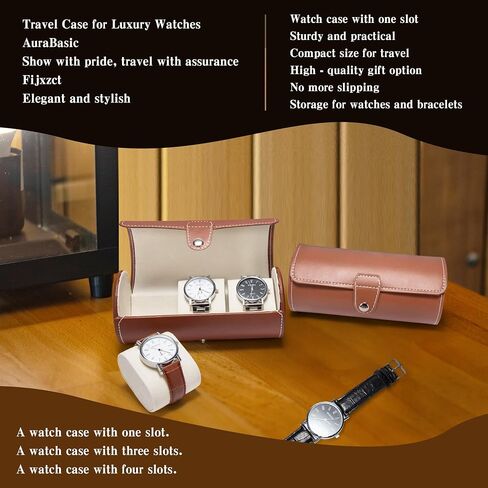 Watch Roll Travel Case-تخزين جلد فو للرجال ، حامل محمول ذو 3 فحوصات مع وسائد رغوة ناعمة ، يناسب المنظمات 60 مم (بني) in Kuwait