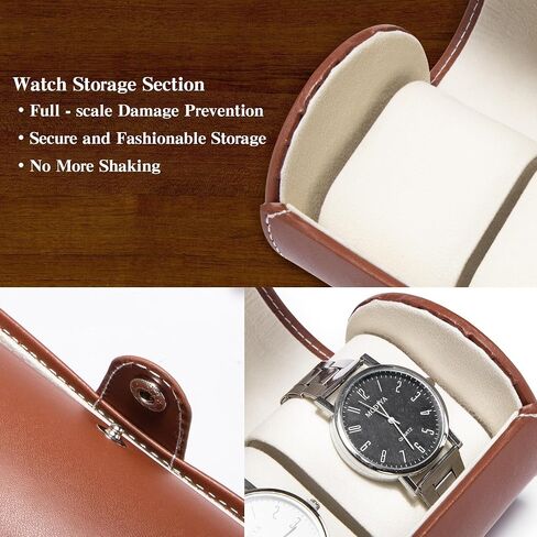 Watch Roll Travel Case-تخزين جلد فو للرجال ، حامل محمول ذو 3 فحوصات مع وسائد رغوة ناعمة ، يناسب المنظمات 60 مم (بني) in Kuwait