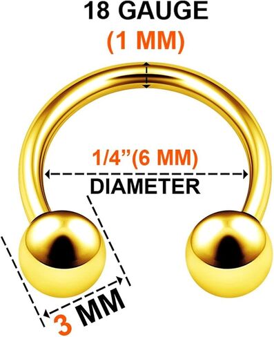 KJM FASHION 6PCS Anodized Rainbow Horseshoe Earrings 18g 5/16 8mm 3mm Ball Cartilage Septum Lip Earrings Tragus Piercing Jewelry 6534 in Saudi Arabia