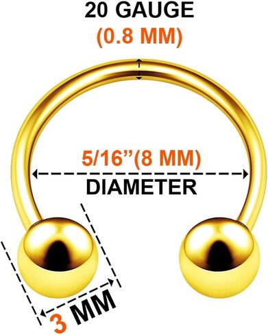 KJM FASHION 6PCS Anodized Rainbow Horseshoe Earrings 18g 5/16 8mm 3mm Ball Cartilage Septum Lip Earrings Tragus Piercing Jewelry 6534 in Saudi Arabia