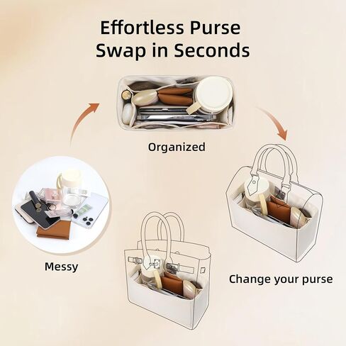 إدراج منظم المحفظة ، منظم كيس الحرير مع 6 أحجام ، مشكل ناعم ، حقيبة يد من Longchamp ، Birkin 20/25 ، سريع 30/39 ، Neverfull والمزيد (كبير ، أسود) in Saudi Arabia