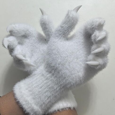 كيفورومي PAWS & Fursuit Paws ، Kig ver ، قفازات أزياء أسود فروي مع مخالب بيضاء ، قفازات مخلب Cosplay in Saudi Arabia