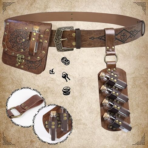 Medieval Fantasy Belt Set with Potion Bottles & Alchemy Bag Renaissance Ren Faire Cosplay Accessories Wizard Costume in Saudi Arabia
