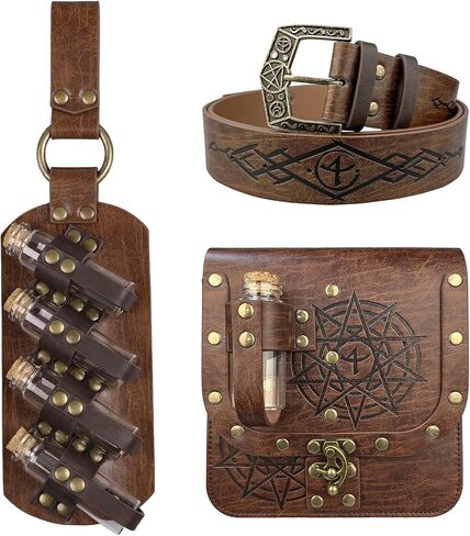 Medieval Fantasy Belt Set with Potion Bottles & Alchemy Bag Renaissance Ren Faire Cosplay Accessories Wizard Costume in Saudi Arabia