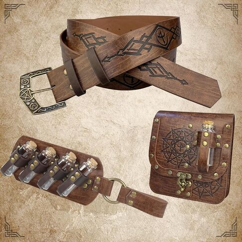 Medieval Fantasy Belt Set with Potion Bottles & Alchemy Bag Renaissance Ren Faire Cosplay Accessories Wizard Costume in Saudi Arabia