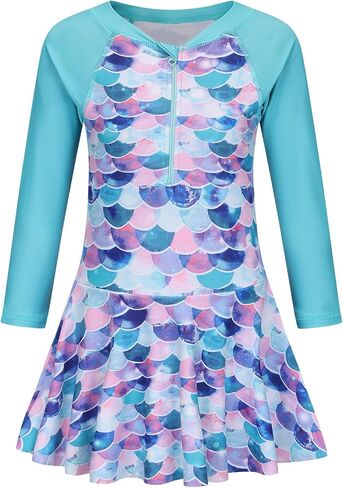 Girls One Piece Swimsuits Long Sleeve Swim Dress for Girls Hawaiian Skirted Bathing Suit Summer Swimwear 3-16 Years in Kuwait