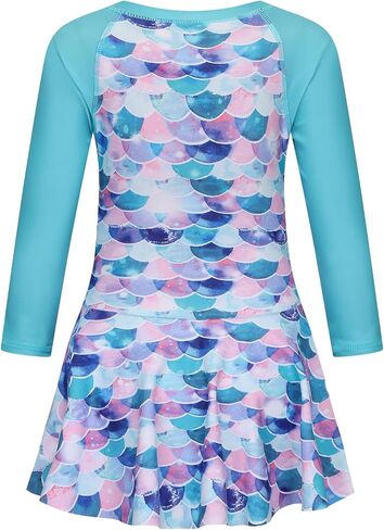 Girls One Piece Swimsuits Long Sleeve Swim Dress for Girls Hawaiian Skirted Bathing Suit Summer Swimwear 3-16 Years in Kuwait