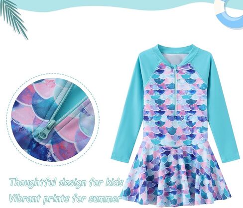 Girls One Piece Swimsuits Long Sleeve Swim Dress for Girls Hawaiian Skirted Bathing Suit Summer Swimwear 3-16 Years in Kuwait