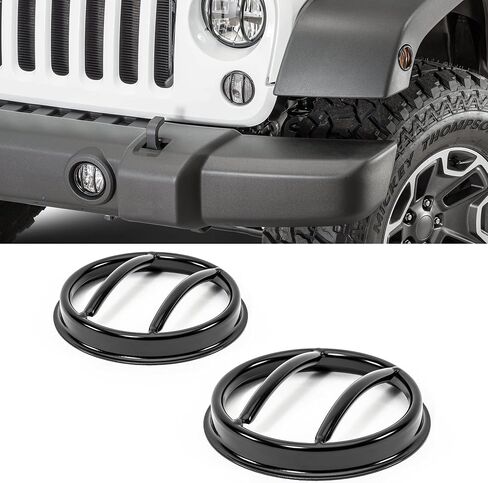 TACTIK Euro Style Fog Light Guard Pair, Gloss Black - Fits Jeep Wrangler JK 2007-2018 - Heavy-Duty Rust Resistant Steel Light Covers - Rugged Off-Road Protection for All-Weather Coverage in Kuwait