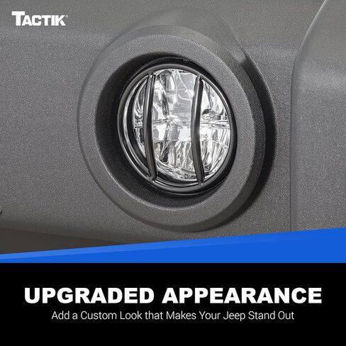 TACTIK Euro Style Fog Light Guard Pair, Gloss Black - Fits Jeep Wrangler JK 2007-2018 - Heavy-Duty Rust Resistant Steel Light Covers - Rugged Off-Road Protection for All-Weather Coverage in Kuwait