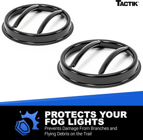 TACTIK Euro Style Fog Light Guard Pair, Gloss Black - Fits Jeep Wrangler JK 2007-2018 - Heavy-Duty Rust Resistant Steel Light Covers - Rugged Off-Road Protection for All-Weather Coverage in Kuwait