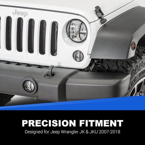 TACTIK Euro Style Fog Light Guard Pair, Gloss Black - Fits Jeep Wrangler JK 2007-2018 - Heavy-Duty Rust Resistant Steel Light Covers - Rugged Off-Road Protection for All-Weather Coverage in Kuwait
