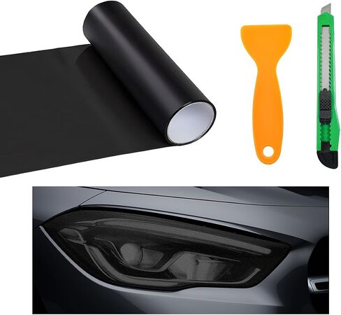 Car Light Tint Film, 46.8" × 11.8" Extra-Wide Waterproof Headlight Taillight Tint Wrap Roll, Self Adhesive Film Sticker Sheet for Car Headlight Tail Lights with Squeegee+Cutter (Matte Black) in Saudi Arabia