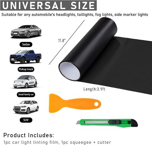 Car Light Tint Film, 46.8" × 11.8" Extra-Wide Waterproof Headlight Taillight Tint Wrap Roll, Self Adhesive Film Sticker Sheet for Car Headlight Tail Lights with Squeegee+Cutter (Matte Black) in Saudi Arabia