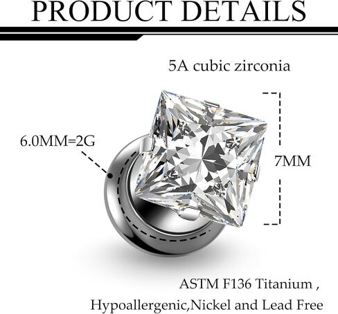 مقاييس Ruifan للآذان ASTM F136 Titanium Square Clear Cz Single Flare Tapers Screen Screen Dauges Earrings Earns Expander Strudding Kit Pister for Women Men 10g 8g 4g 4g 2g 0g 00g in Saudi Arabia