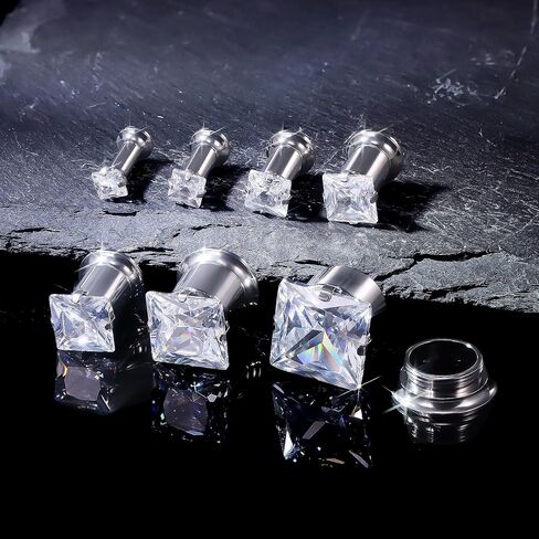 مقاييس Ruifan للآذان ASTM F136 Titanium Square Clear Cz Single Flare Tapers Screen Screen Dauges Earrings Earns Expander Strudding Kit Pister for Women Men 10g 8g 4g 4g 2g 0g 00g in Saudi Arabia