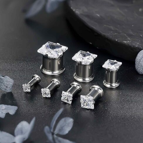 مقاييس Ruifan للآذان ASTM F136 Titanium Square Clear Cz Single Flare Tapers Screen Screen Dauges Earrings Earns Expander Strudding Kit Pister for Women Men 10g 8g 4g 4g 2g 0g 00g in Saudi Arabia