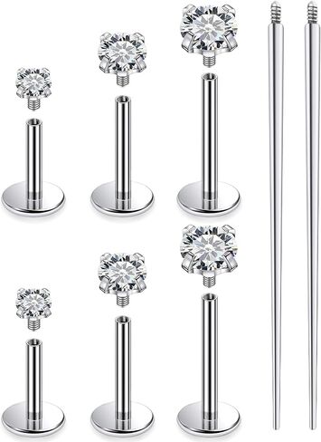 Ruifan Titanium Flat Back Lip Rings Externally Threaded Earrings Studs Nose Rings 20G 18G 16G Round Cubic Zirconia Tragus Cartilage Lobe Rook Helix Conch Labret Medusa Piercing Jewelry for Women Men in Saudi Arabia