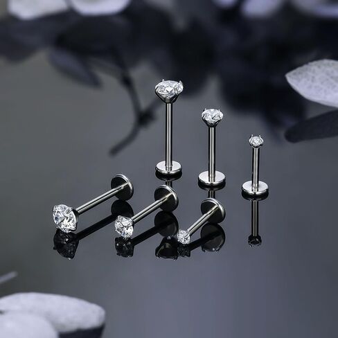 Ruifan Titanium Flat Back Lip Rings Externally Threaded Earrings Studs Nose Rings 20G 18G 16G Round Cubic Zirconia Tragus Cartilage Lobe Rook Helix Conch Labret Medusa Piercing Jewelry for Women Men in Saudi Arabia
