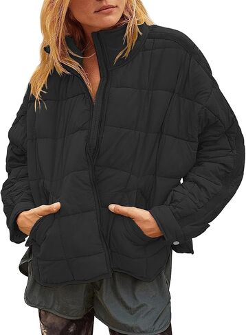 Women's Quilted Lightweight Jackets Down Coat Long Sleeve Zipper Oversized Packable Short Puffer Jackets in Kuwait