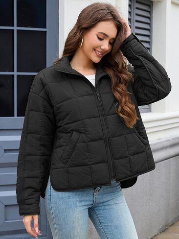 Women's Quilted Lightweight Jackets Down Coat Long Sleeve Zipper Oversized Packable Short Puffer Jackets in Kuwait