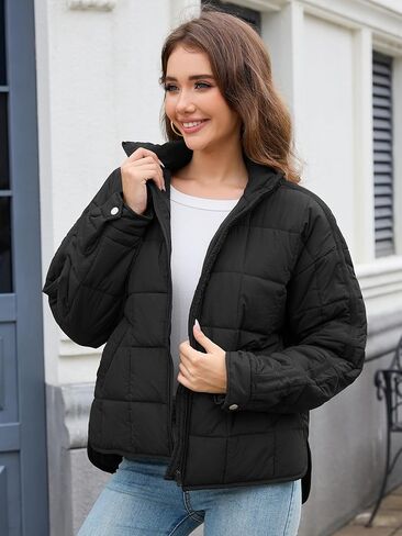 Women's Quilted Lightweight Jackets Down Coat Long Sleeve Zipper Oversized Packable Short Puffer Jackets in Kuwait