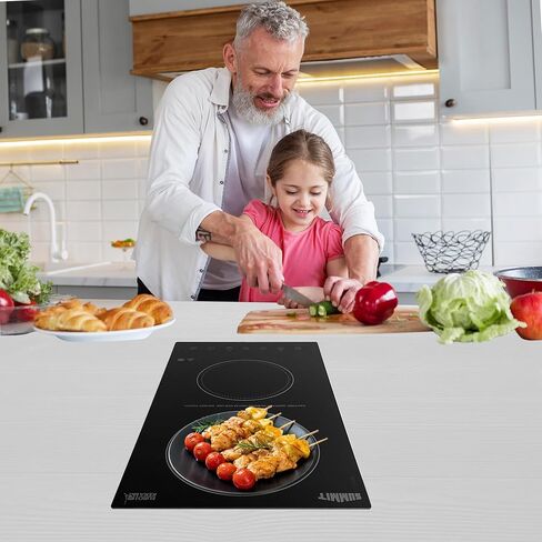 Summit Appliance CR2B23T3BTK15 2-Burner 230V Radiant Cooktop in Black Ceramic Schott Glass Surface with Digital Touch Controls & Stainless Steel Frame to Allow Installation in 15" Wide Counter Cutouts in Saudi Arabia