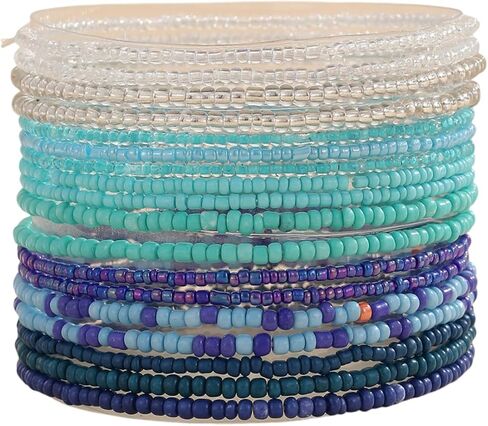 18Pcs Colorful Bohemia Seed Beaded Bracelets Handmade Adjustable Stackable Rainbow Beaded Stretch Bracelet Anket Multilayer Vaction Elastic Bracelet for Women Summer Beach Boho Jewelry Gifts in Saudi Arabia